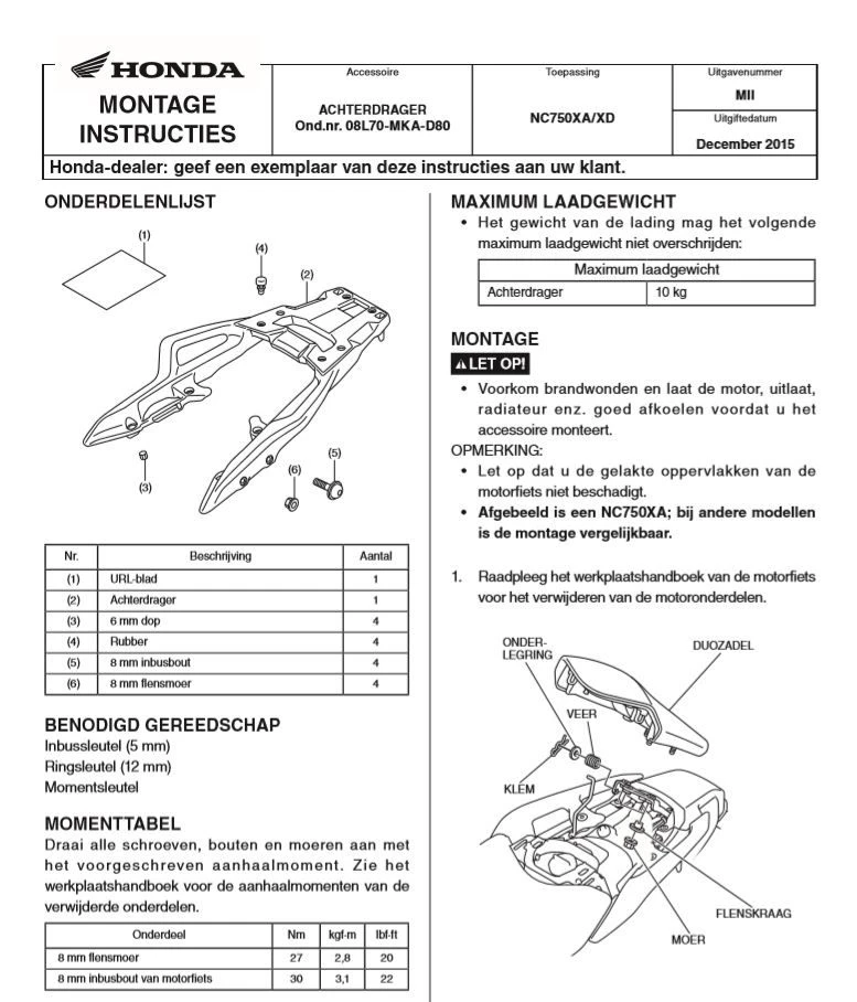 Honda Bagagedrager / Topkofferdrager